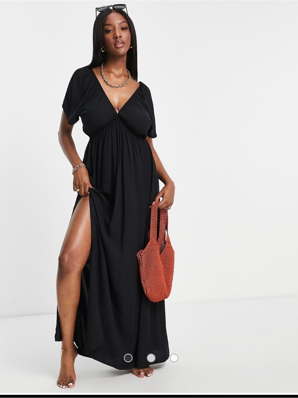 ASOS Curve Black V-Neck Maxi Dress with High Side Slit